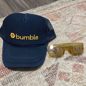 Bumble glasses and trucker hat
